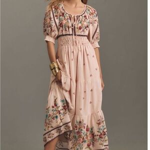 Anthropologie Floral High Low Dress in Pink and Cream